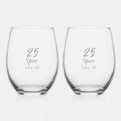 25 Years Wedding Anniversary with Names ステムなしワイングラス (正面)