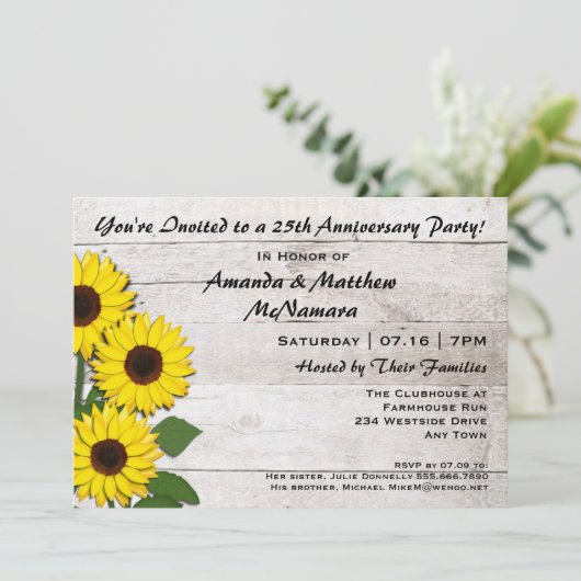 25thまたは任意のアニバーサリーパーティーひまわり招待状 招待状 (スタンド正面)