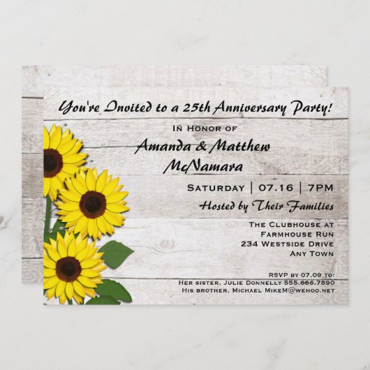 25thまたは任意のアニバーサリーパーティーひまわり招待状 招待状 (正面/裏面)