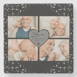 25thアニバーサリーシルバーグリッターブラック ストーンコースター