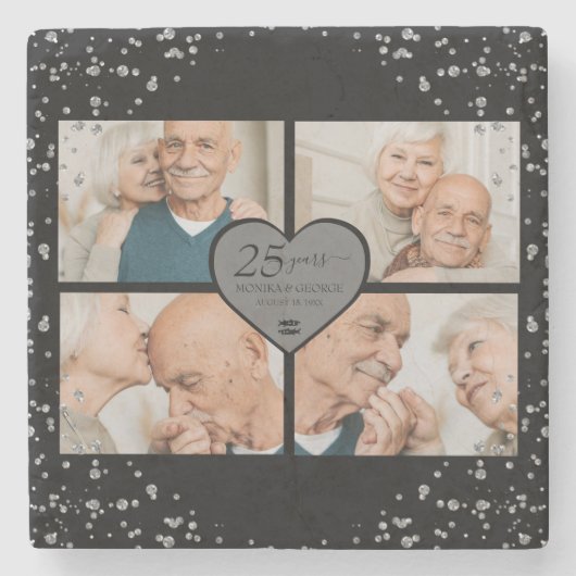 25thアニバーサリーシルバーグリッターブラック ストーンコースター (正面)