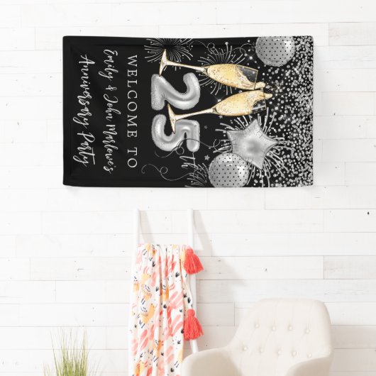 25thアニバーサリーシルバーグリッター紙吹雪へようこそ 横断幕 (インサイチュ)