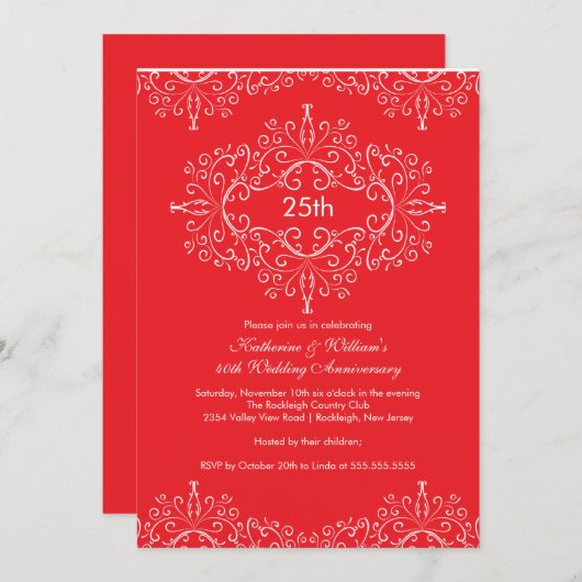 25thアニバーサリーダマスク招待状レッドホワイト 招待状 (正面/裏面)