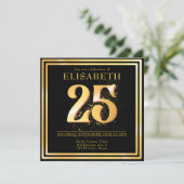 25thエレガント金ゴールドブラック誕生日招待状 招待状 (スタンド正面)