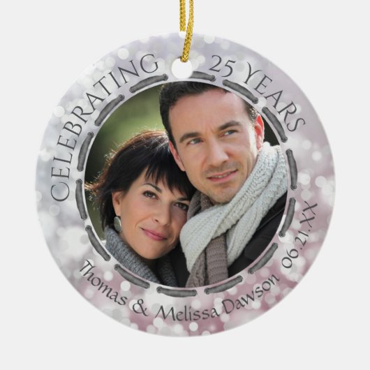 25thシルバー記念日、両面、2枚フォト セラミックオーナメント (正面)