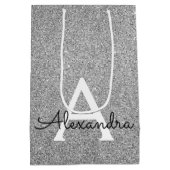 25thシルバー誕生日グリッター&スパークルモノグラム ミディアムペーパーバッグ (裏面)