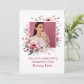 25thバースデーパーティーカスタムフォトフローラフレーム 招待状 (スタンド正面)