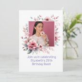 25thバースデーパーティーカスタムフォトフローラフレーム 招待状 (スタンド正面)