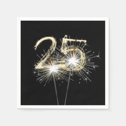 25thバースデーパーティースパーカーズオンブラック スタンダードカクテルナプキン (正面)
