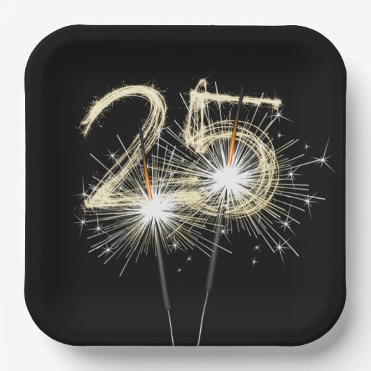 25thバースデーパーティースパーカーズオンブラック ペーパープレート (正面)