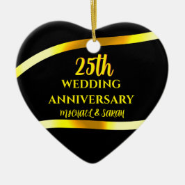 25thブラック金ゴールド結婚のアニバーサリーギフト記念 セラミックオーナメント