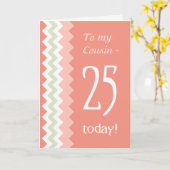 25th誕生日の従兄弟、サンゴ、ミントシェブロン カード (黄色い花)