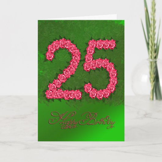 25th誕生日カード(バラと葉付) カード (正面)