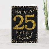 25th誕生日ゴールデングリッターカード カード (正面)