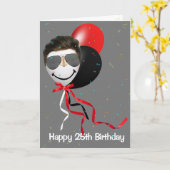 25th誕生日パーティーマン・オン・バルーン カード (黄色い花)