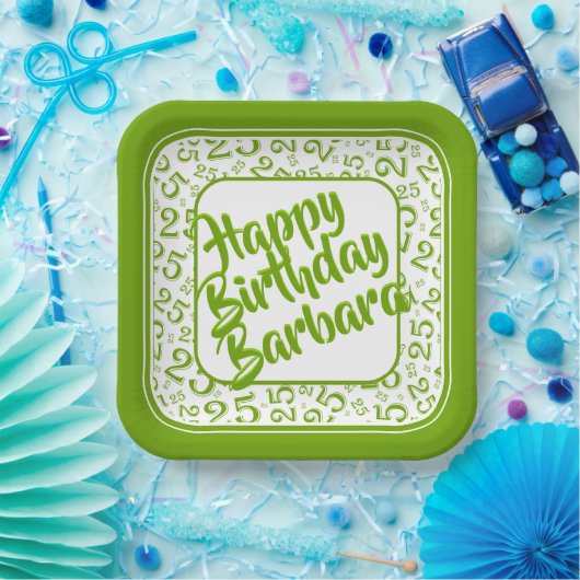 25th誕生日パーティー番号パターングリーンホワイト ペーパープレート (パーティー)