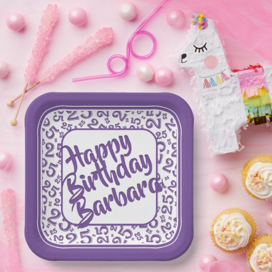 25th誕生日パーティー番号パターンパープルホワイト ペーパープレート (パーティー)