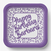 25th誕生日パーティー番号パターンパープルホワイト ペーパープレート (正面)