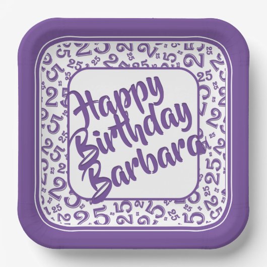 25th誕生日パーティー番号パターンパープルホワイト ペーパープレート (正面)