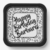 25th誕生日パーティー番号パターン白黒 ペーパープレート (正面)