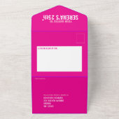 25th誕生日パーティー3つの色のピンクの写真 オールインワン招待状 (外側)