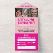 25th誕生日パーティー3つの色のピンクの写真 オールインワン招待状 (内側)