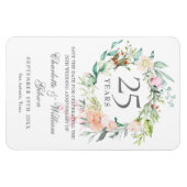 25th シルバー 結婚記念日 バラ フローラル Save the Date マグネット (横)