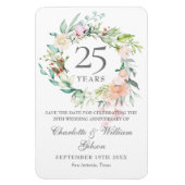 25th シルバー 結婚記念日 バラ フローラル Save the Date マグネット (縦)