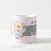 25th シルバー 結婚記念日 花 名前 ピンク コーヒーマグカップ (正面左)