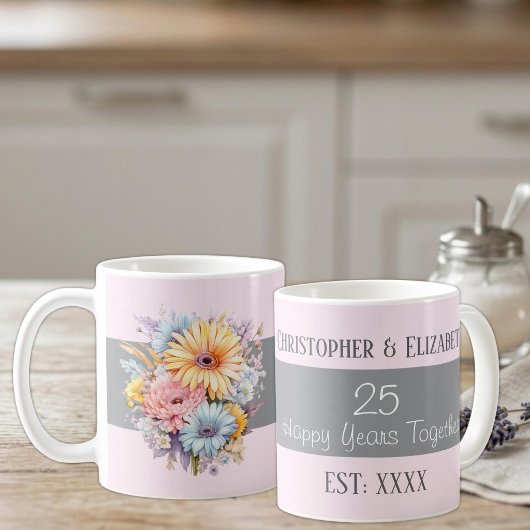 25th シルバー 結婚記念日 花 名前 ピンク コーヒーマグカップ