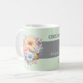25th シルバー 結婚記念日 花 名前 緑 コーヒーマグカップ (正面左)