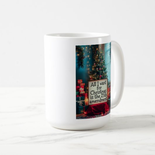25th Amendment Christmas Mug with Festive Tree コーヒーマグカップ (正面右)