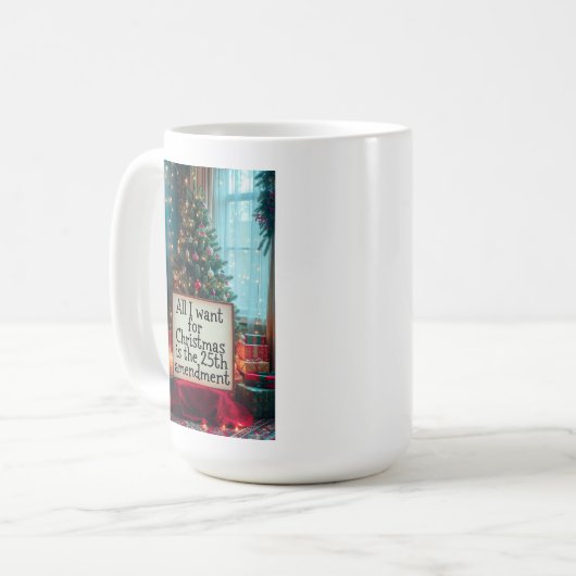 25th Amendment Christmas Mug with Festive Tree コーヒーマグカップ (正面左)