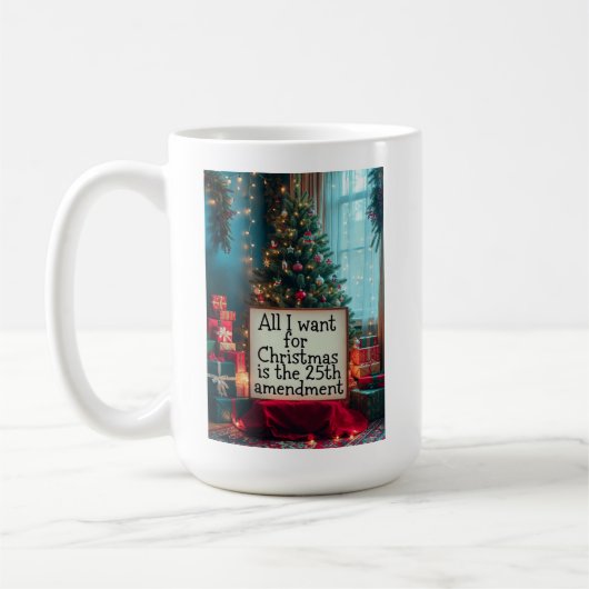 25th Amendment Christmas Mug with Festive Tree コーヒーマグカップ (左)