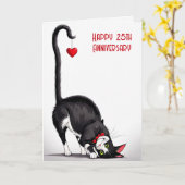 25th Anniversary Cat With Red Heart カード (黄色い花)