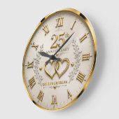 25th Anniversary Elegant Silver & Gold Wedding ラージ壁時計 (傾斜)