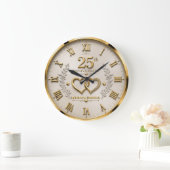 25th Anniversary Elegant Silver & Gold Wedding ラージ壁時計 (ホーム)