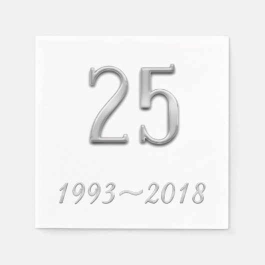 25th Anniversary Silver結婚タイポグラフィ2018 スタンダードカクテルナプキン (正面)