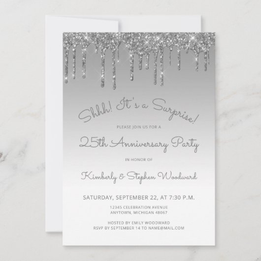 25th Anniversary Silver Glitter Surprise Party 招待状 (正面)