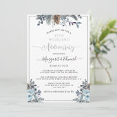 25th Anniversary Wedding Invitation, Silver, Navy  招待状 (スタンド正面)