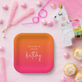 25th Birthday Bold Hot Pink and Orange Ombre ペーパープレート (パーティー)