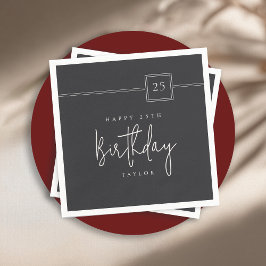 25th Birthday Elegant Minimalist Flat Black スタンダードカクテルナプキン