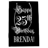 25th Birthday: Fancy, Elegant Script + Custom Name ミディアムペーパーバッグ (正面)