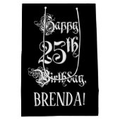25th Birthday: Fancy, Elegant Script + Custom Name ミディアムペーパーバッグ (裏面)