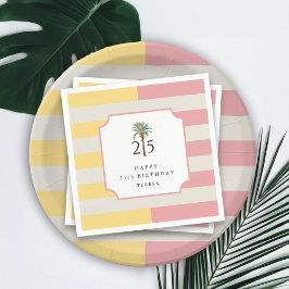 25th Birthday Palm Beach Pastel Stripe Tropical スタンダードカクテルナプキン