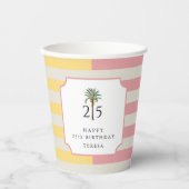 25th Birthday Palm Beach Pastel Stripe Tropical 紙コップ (正面)