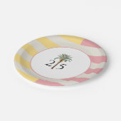 25th Birthday Palm Beach Tropical Pastel Stripe ペーパープレート (アングル)
