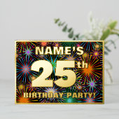 25th Birthday Party —おもしろい、カラフルFireworks Look 箔招待状 (立ち正面)
