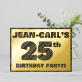 25th Birthday Party — はっきりしたWood Grainフェイク文字 箔招待状 (立ち正面)