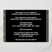 25th Birthday Party — はっきりしたWood Grainフェイク文字 箔招待状 (裏面)